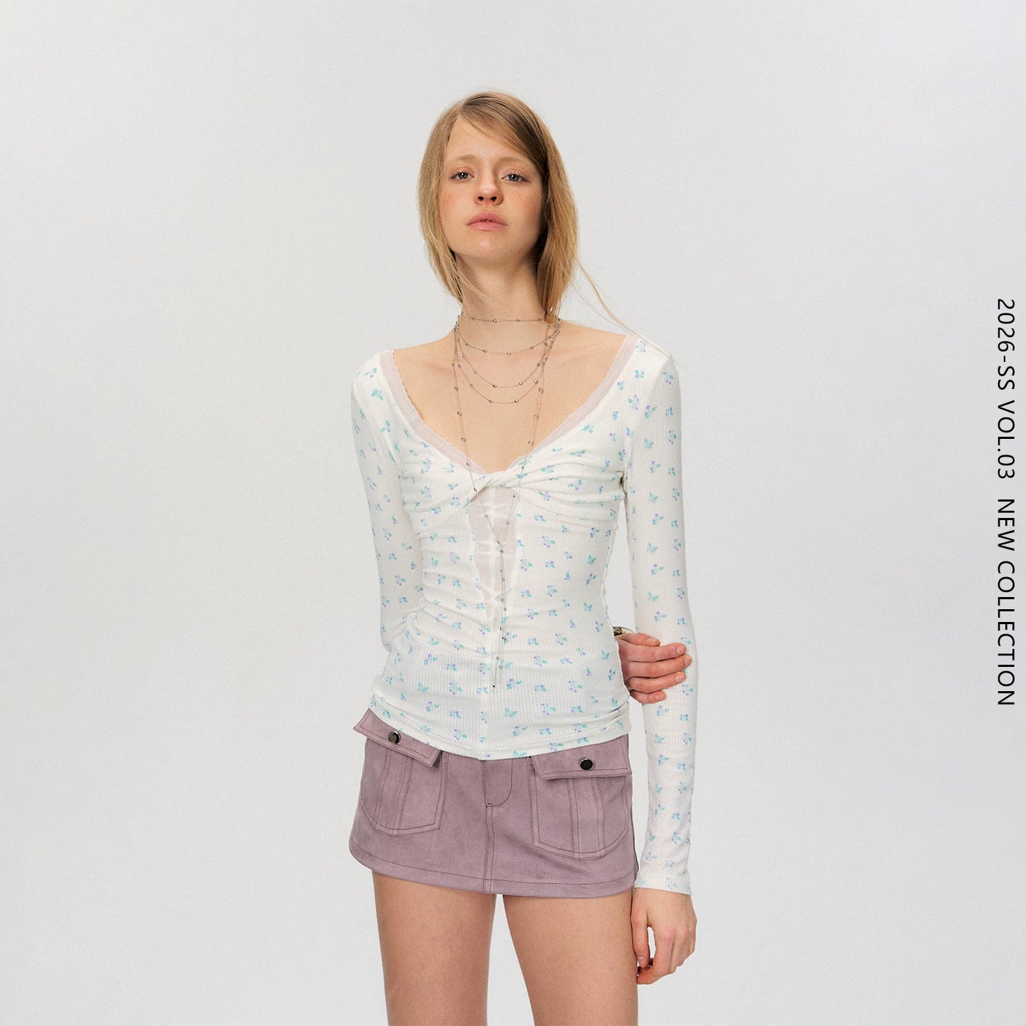 Twist-Front Mesh Panel Slim Fit Long Sleeve Top