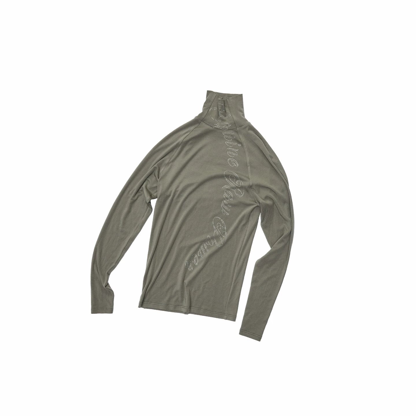 Rhinestone High-Neck Raglan Knit T-Shirt - CHINASQUAD