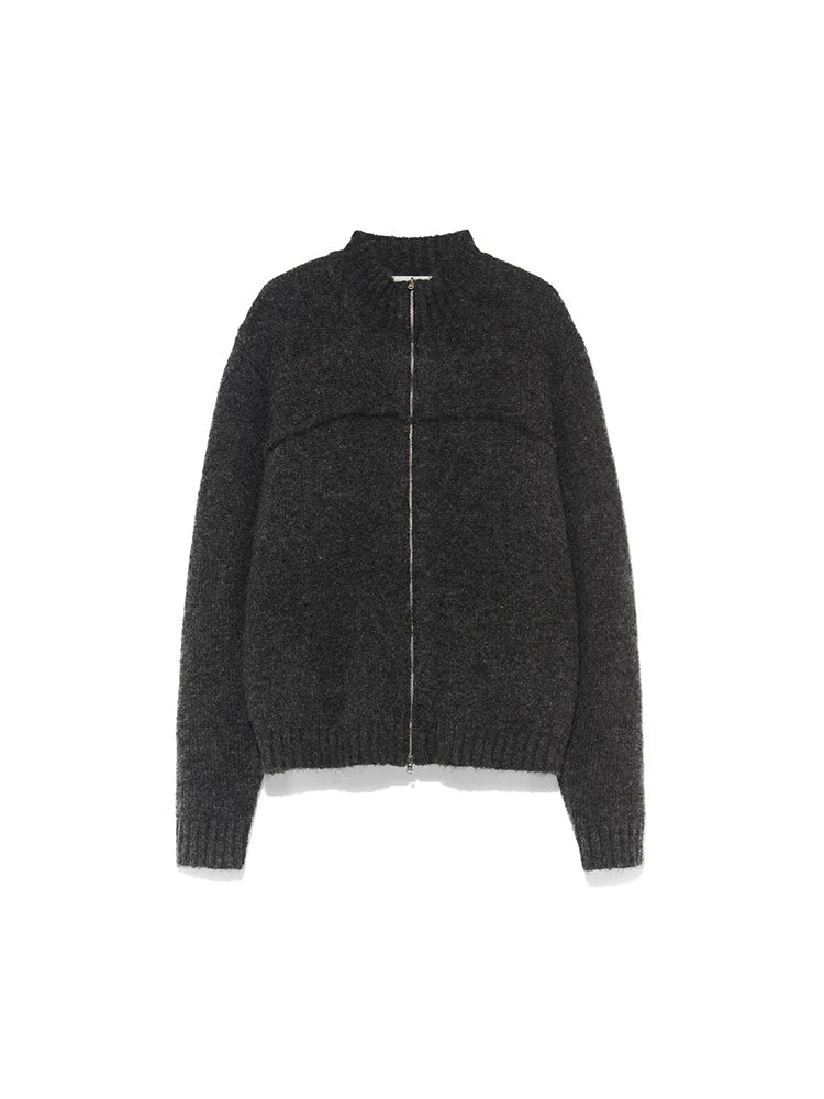 Gray Zip High Collar Sweater - CHINASQUAD