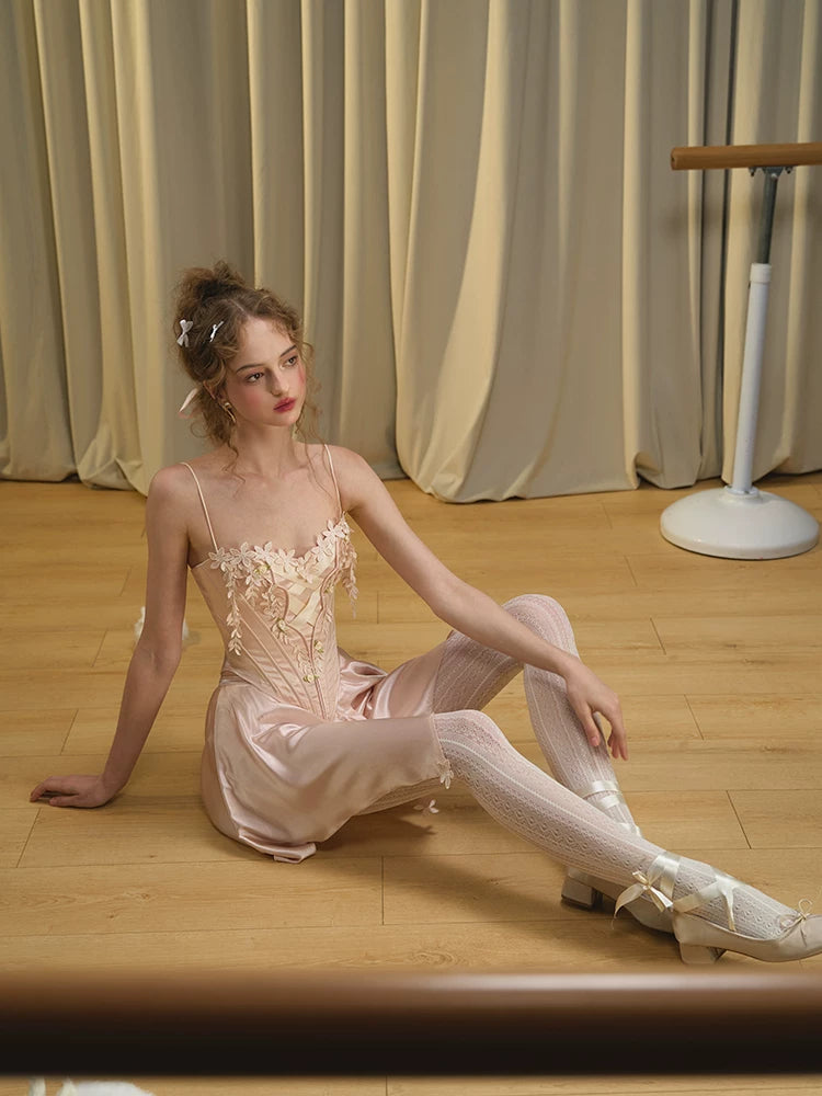 French Ballet Satin Corset Top & Skirt Set