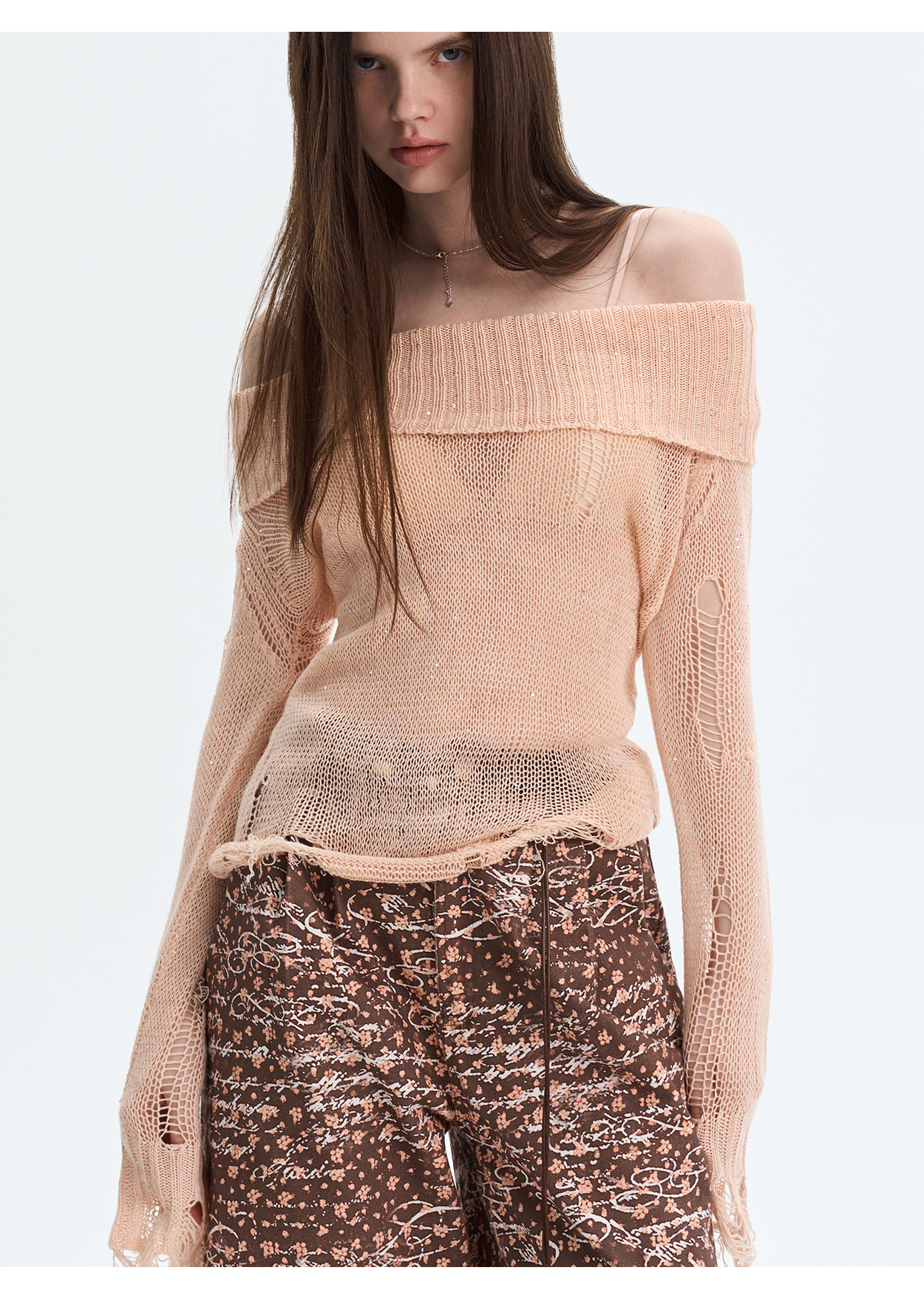 Off-Shoulder Sequin Cut-Out Knit Top