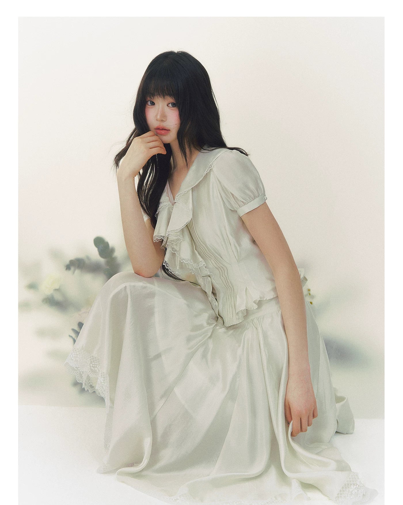 White Tulip Shirt & Midi Skirt Set