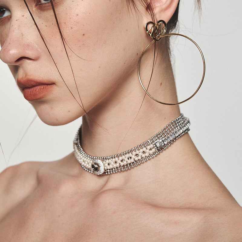 Retro Woven Pearl Buckle Bead Choker - CHINASQUAD