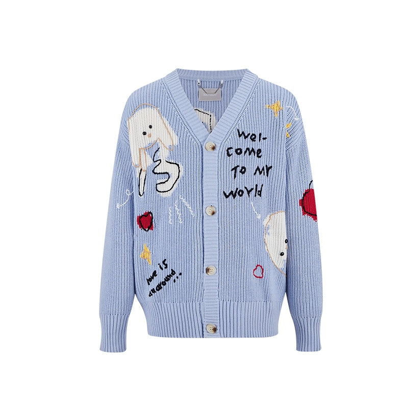 Graffiti Knit V-Neck Cardigan