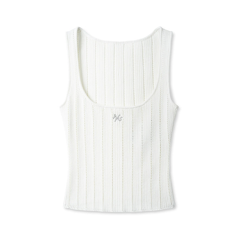 Hollow-out Square Neck Knit Tank Top - CHINASQUAD