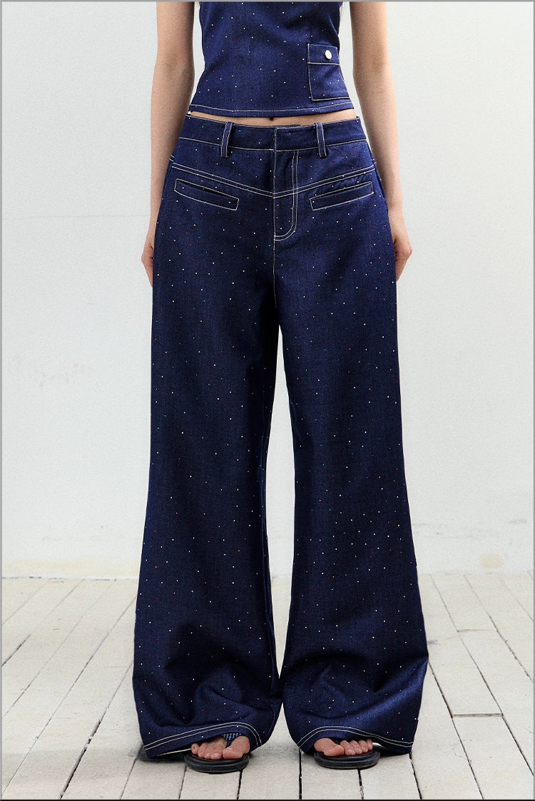 Fake Two-Piece Rhinestone Halter Top & Pant Set - CHINASQUAD