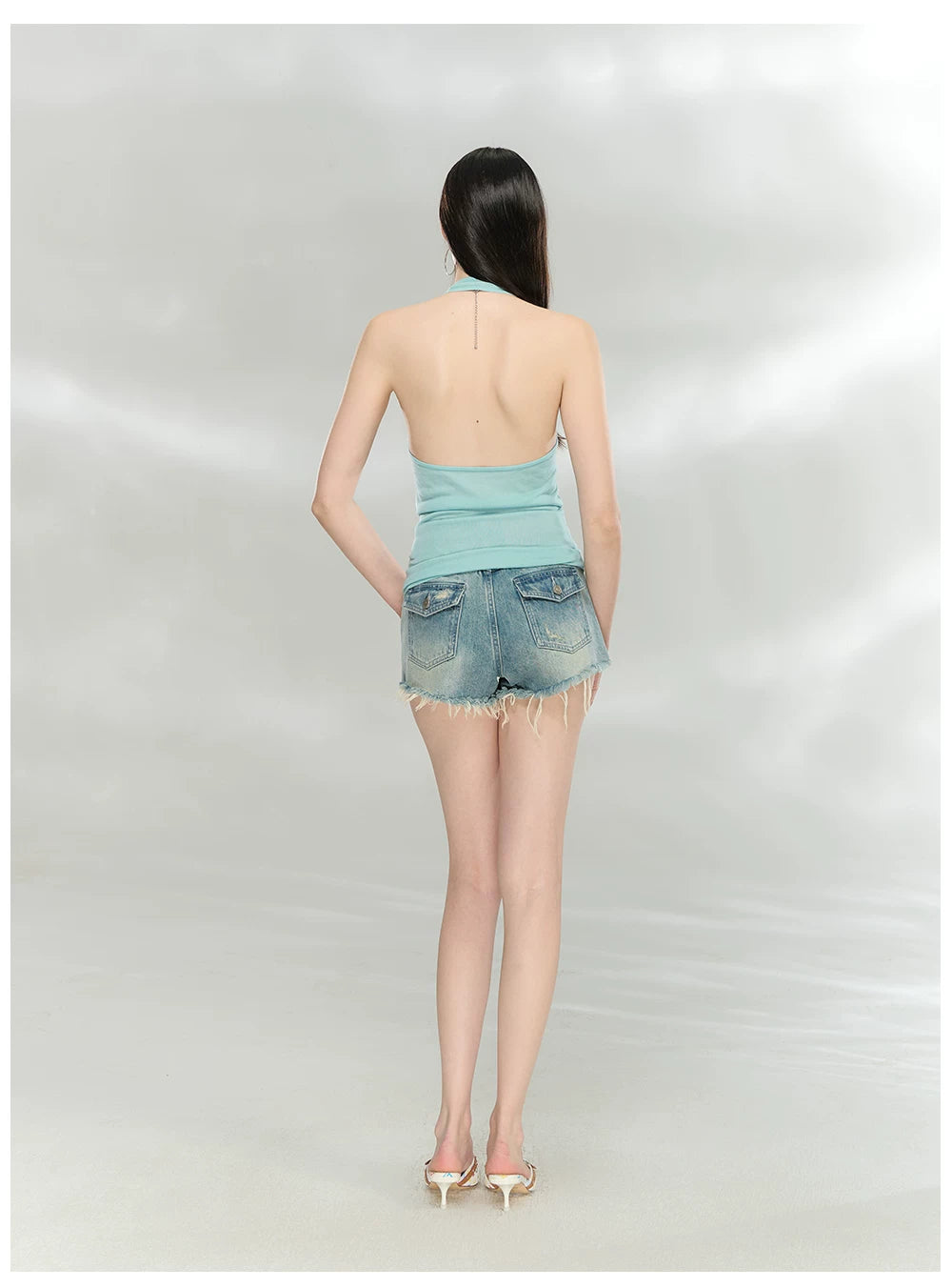 Rhinestone Knot Halter Knit Vest
