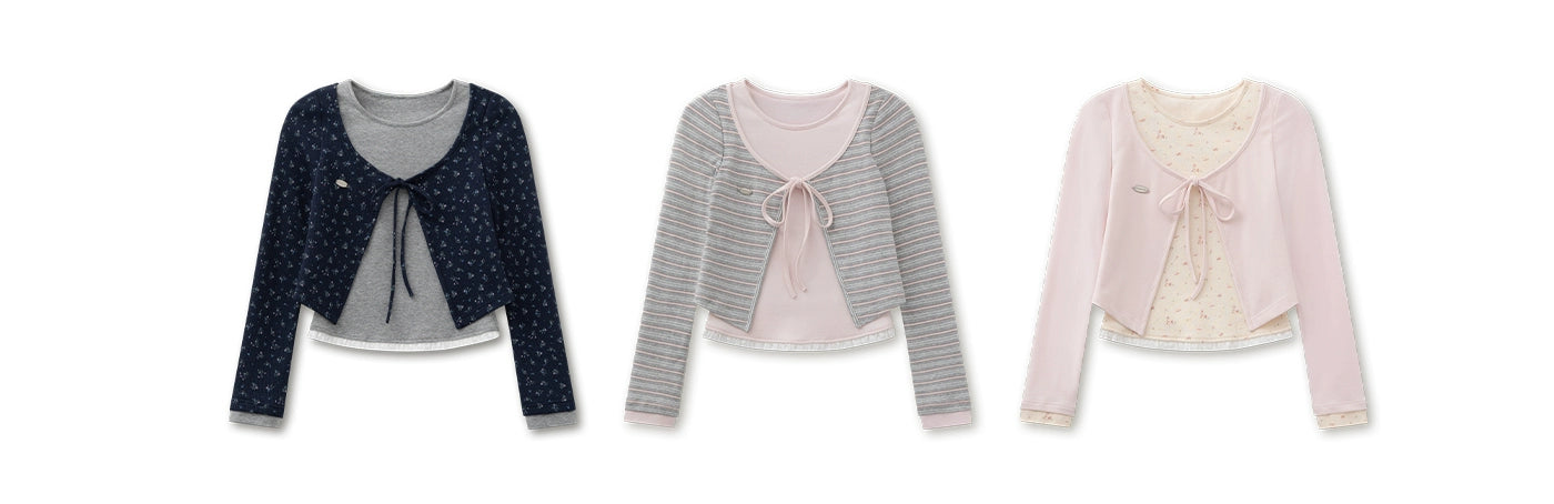 Striped & Floral Design Layered Contrast Blouse