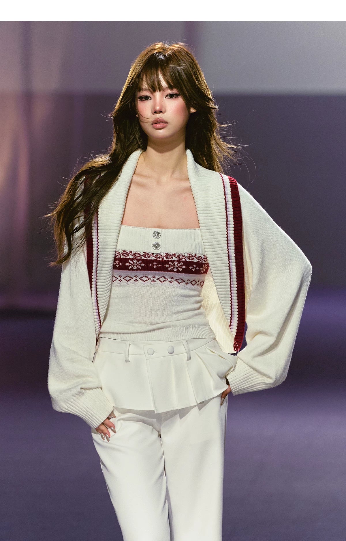 Fair Isle Snowflake Knit Vest & Contrast Cropped Cardigan Set