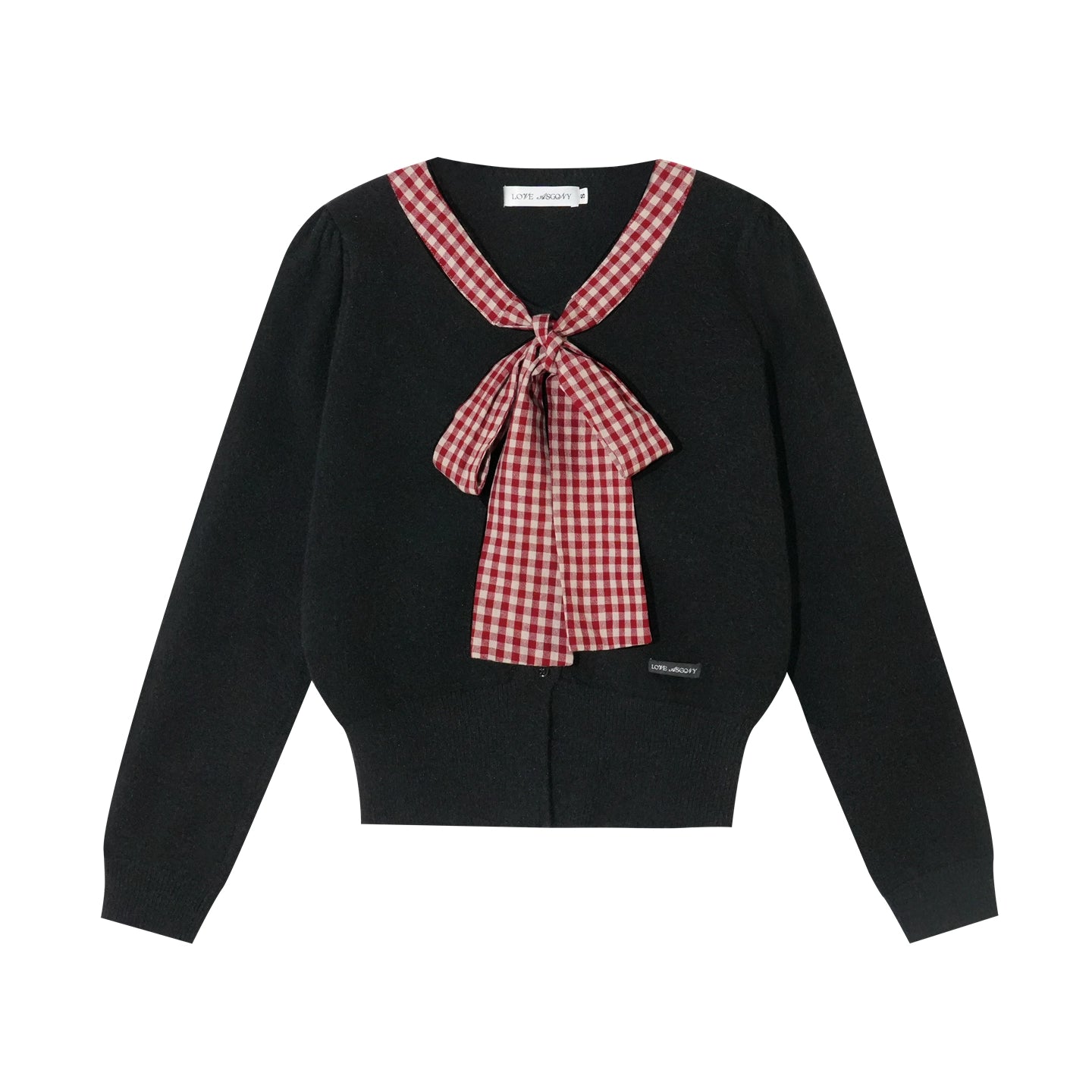 Plaid Bow-Knot Round Neck Knitted Cardigan - CHINASQUAD