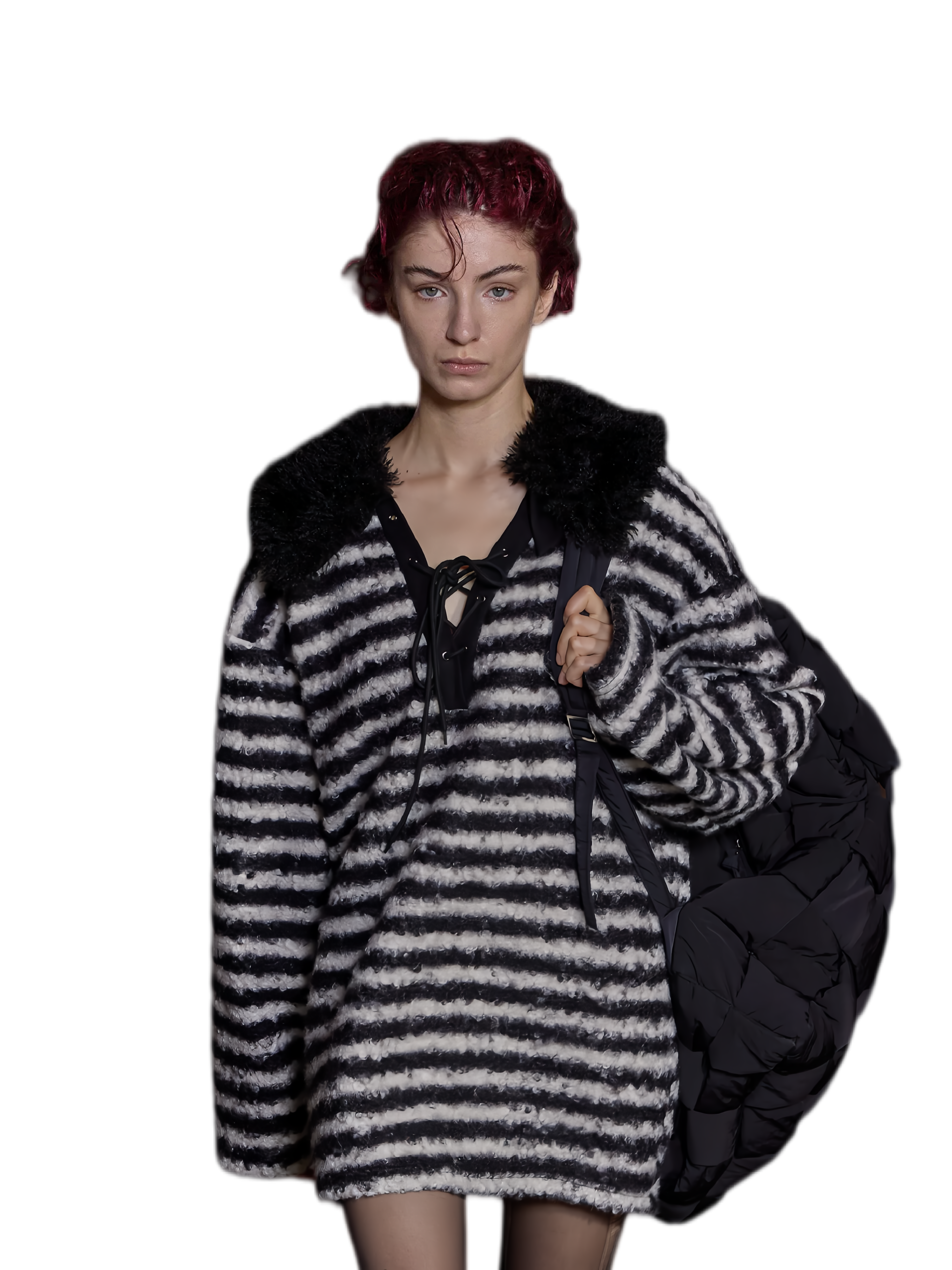 Detachable Collar Striped Knit Sweater