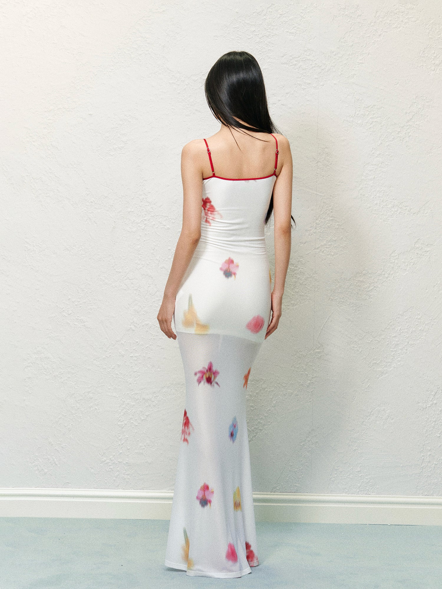 Sheer Colorblock Printed Dress - CHINASQUAD