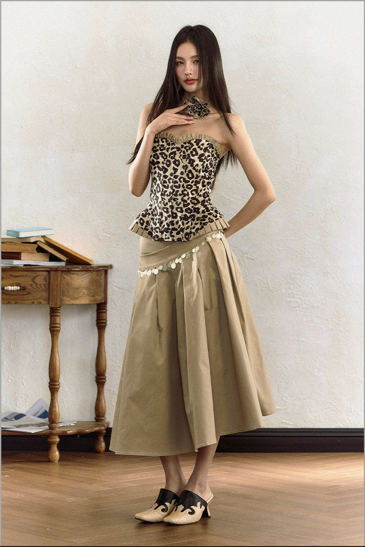 Black Gold Leopard Print Wood Ear Tube Top Vest - CHINASQUAD