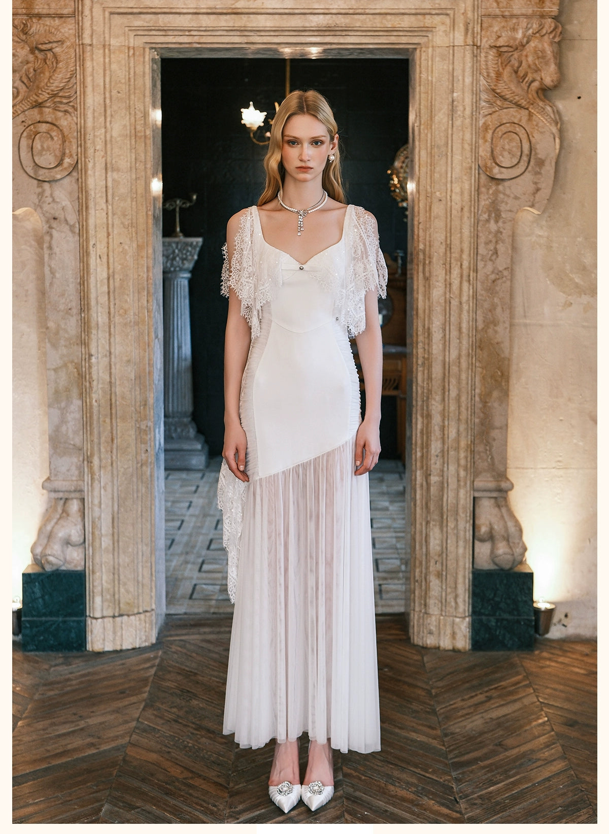 Fille Lace Panel Mesh Mermaid Dress