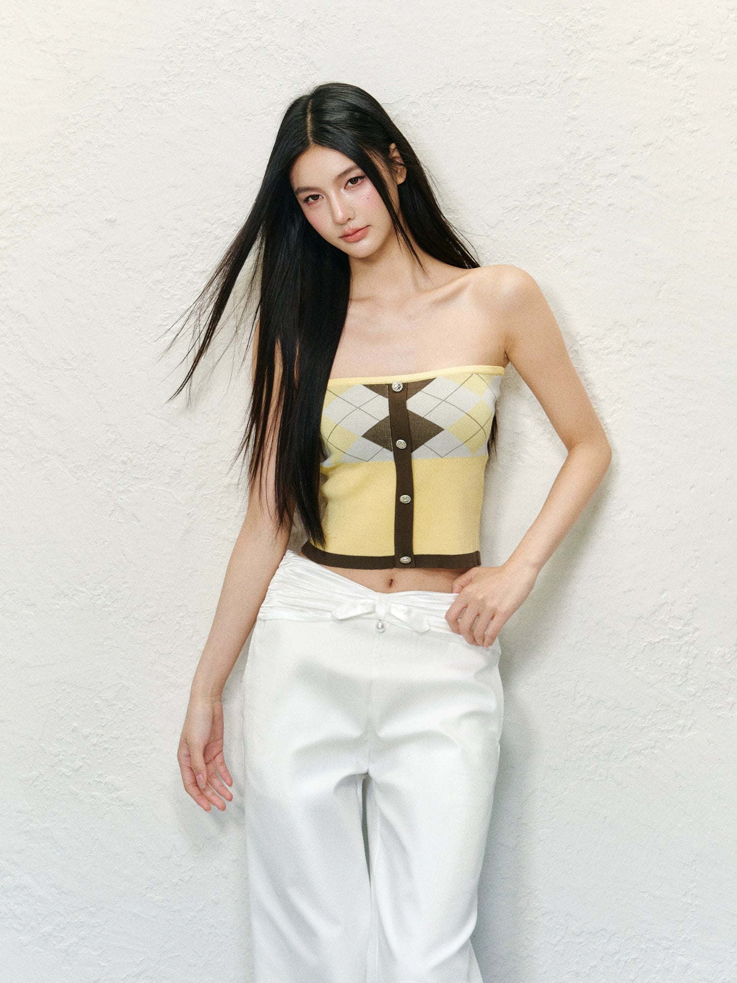 Diamond Color-Blocked Round Neck Knitted Cardigan Set - CHINASQUAD