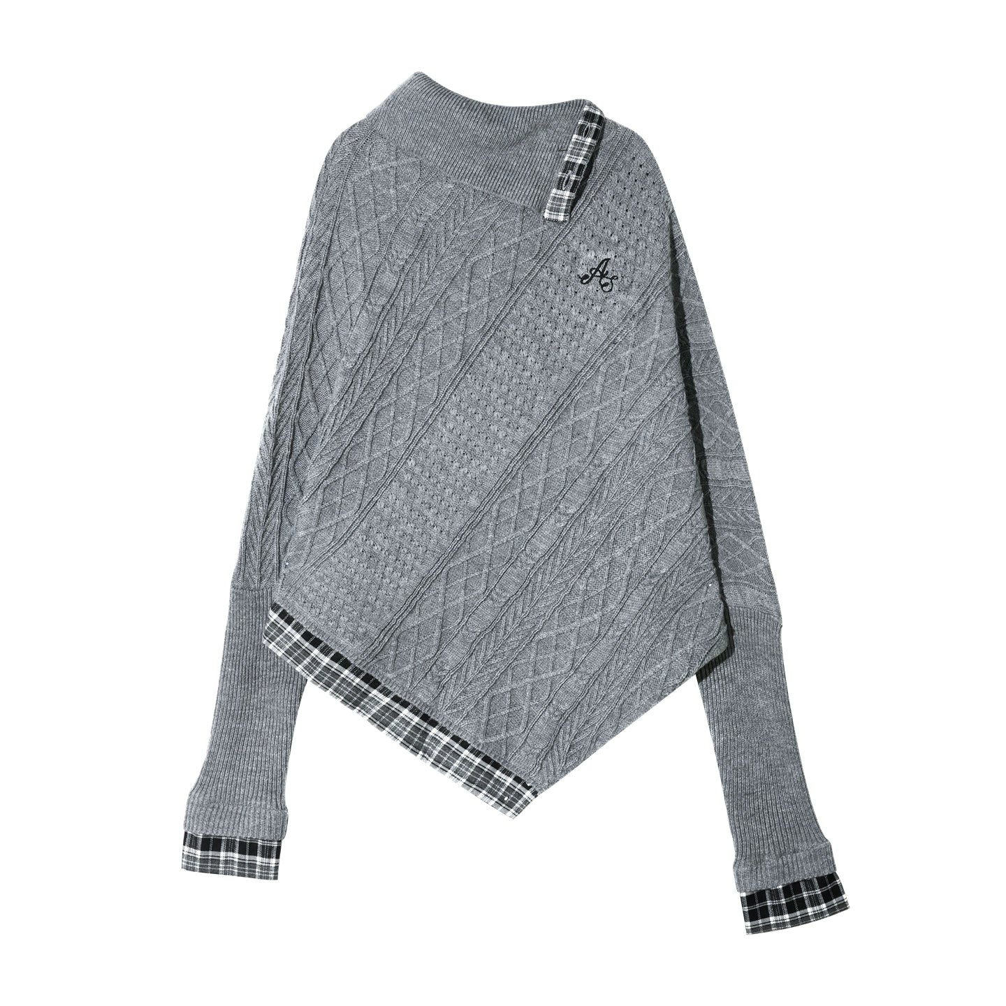 Plaid Patchwork Batwing Knit Turtleneck - CHINASQUAD