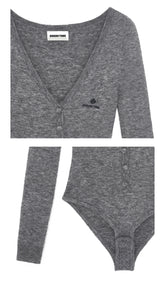 V-Neck Wool-Blend Knit Bodysuit - CHINASQUAD