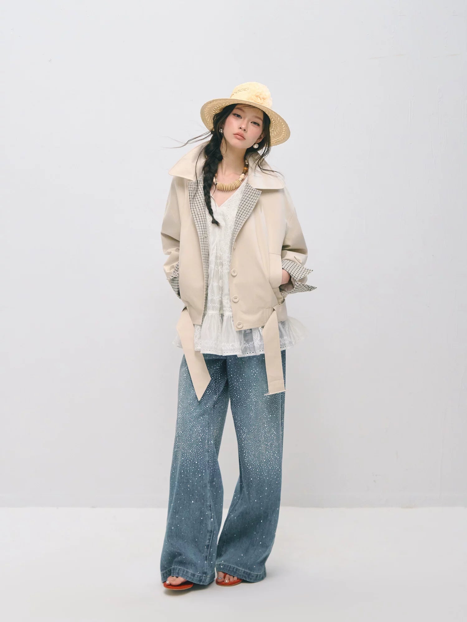 Plaid Panel Button-Down Collared Jacket