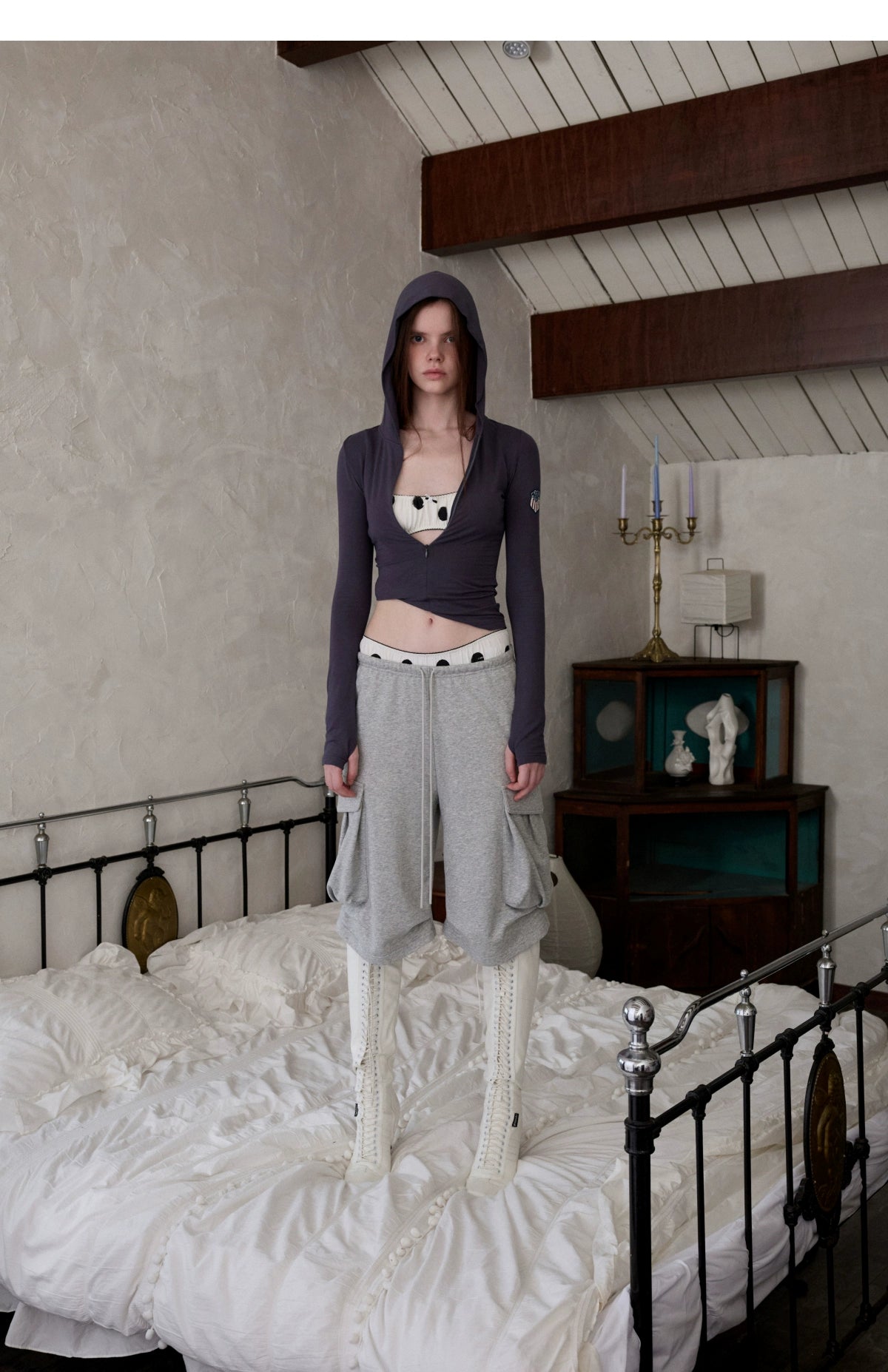Hooded Zip-up Long-sleeve T-shirt