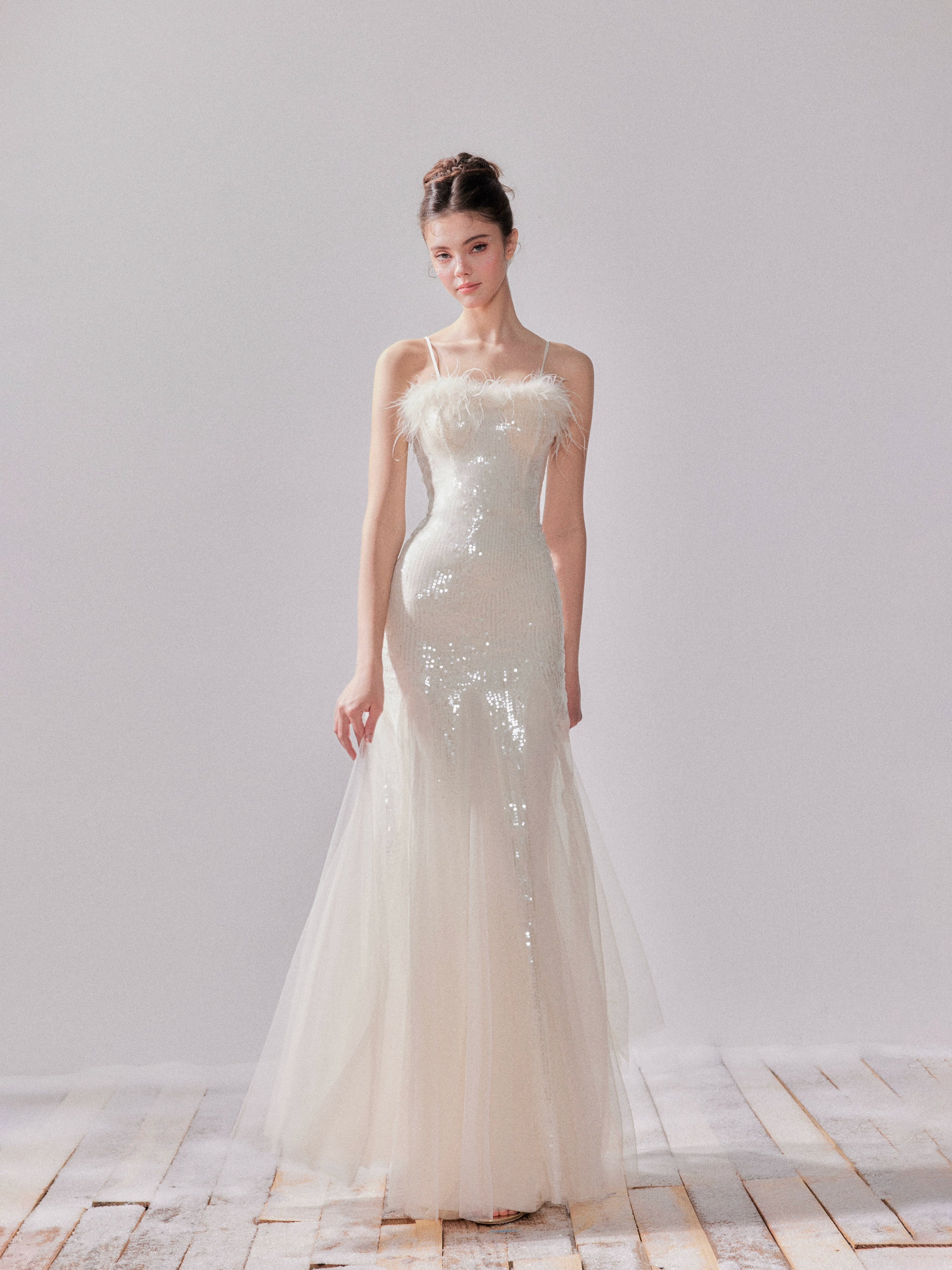 Starlit Pearl Sequin Mesh Mermaid Gown