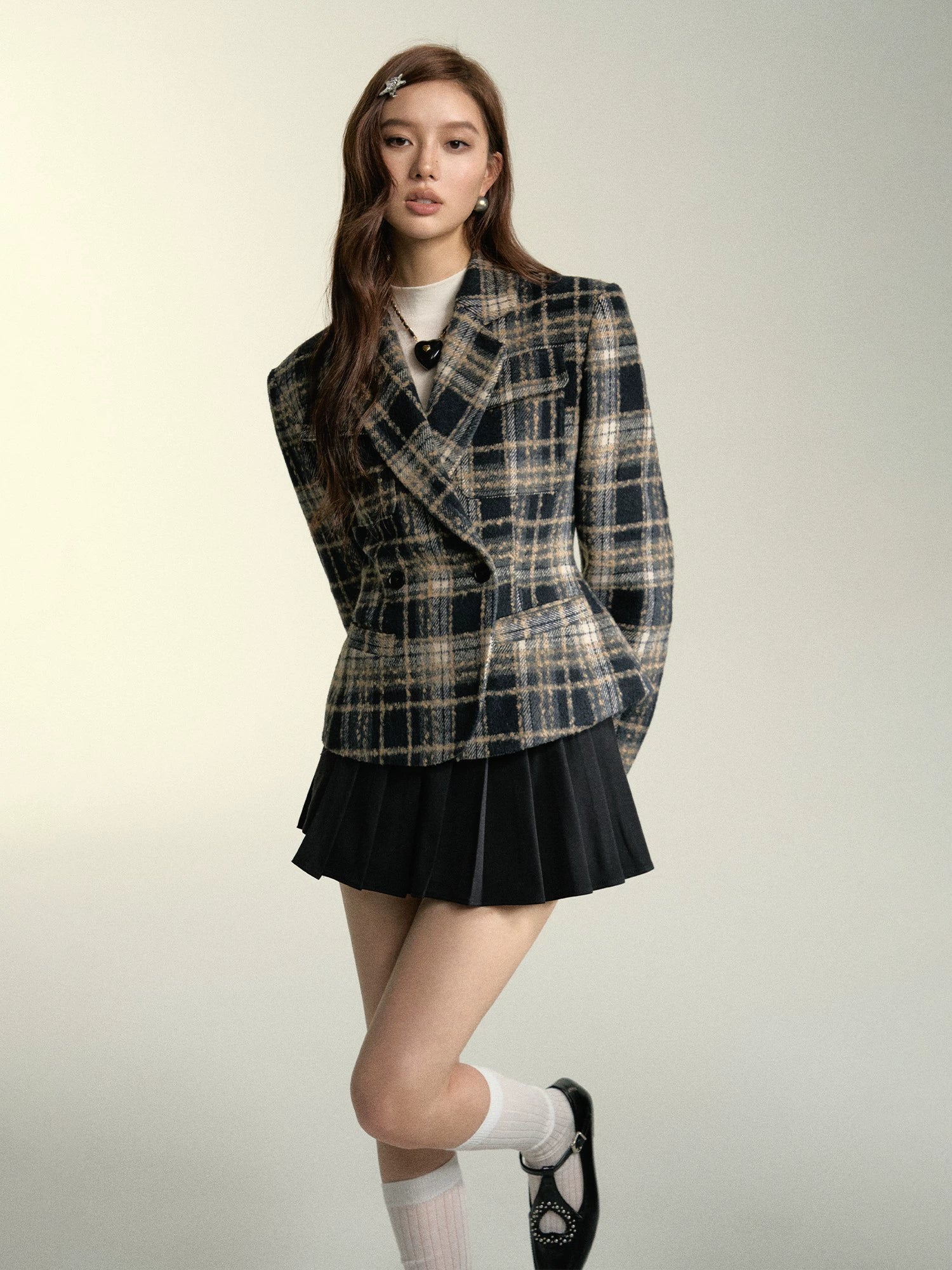 Women's fitted 2025 plaid blazer
