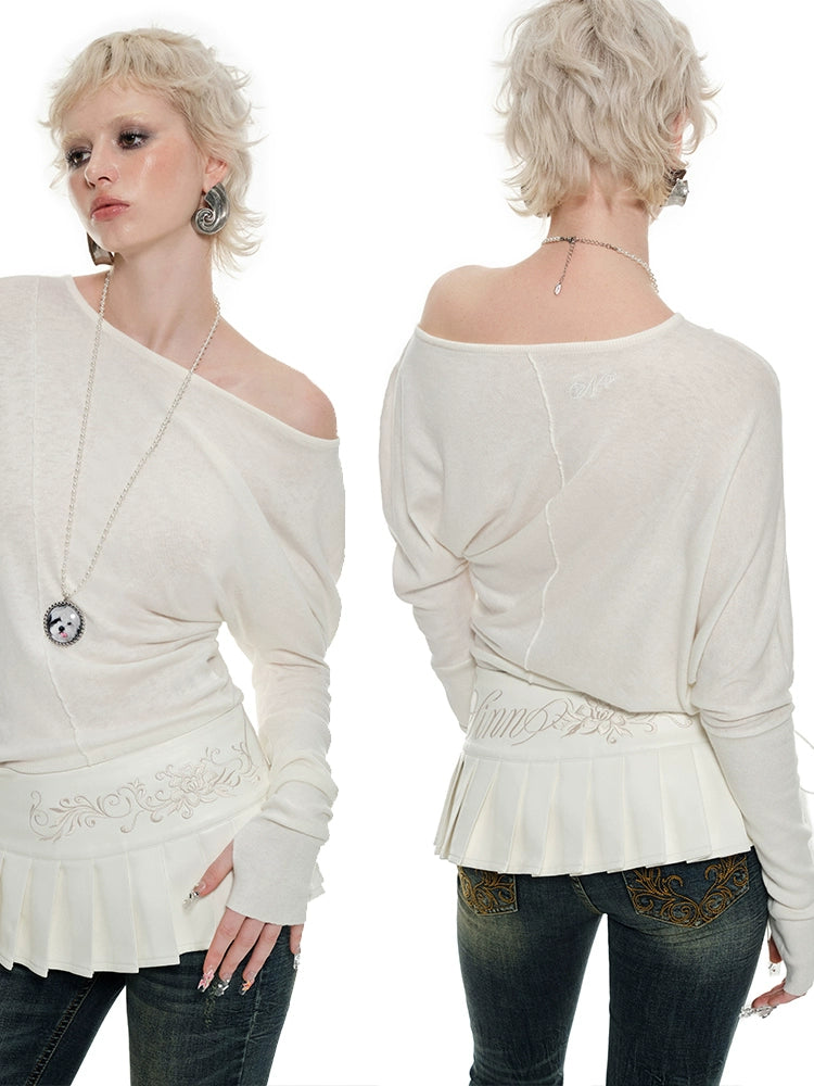 Asymmetric Shoulder Knitted Tencel Pullover - CHINASQUAD