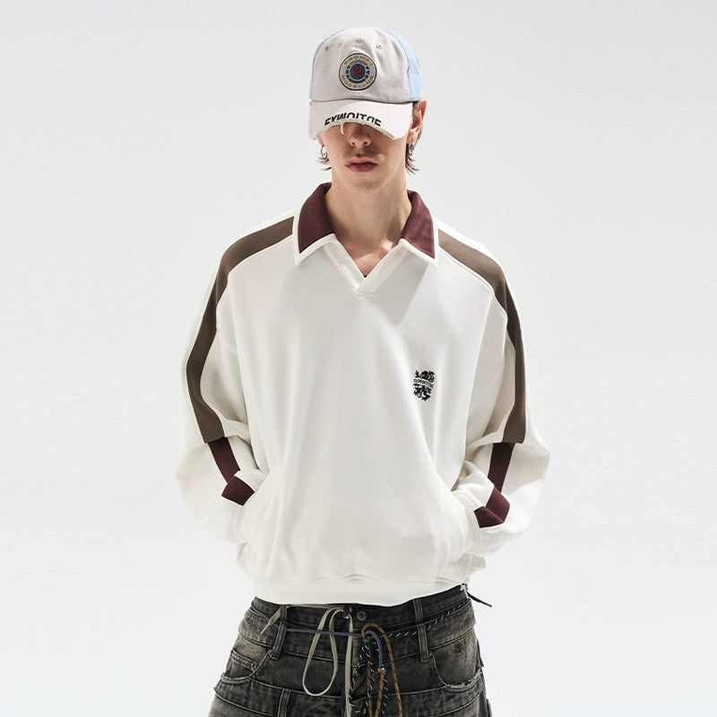 Contrast Panel Embroidered Polo Sweatshirt - CHINASQUAD