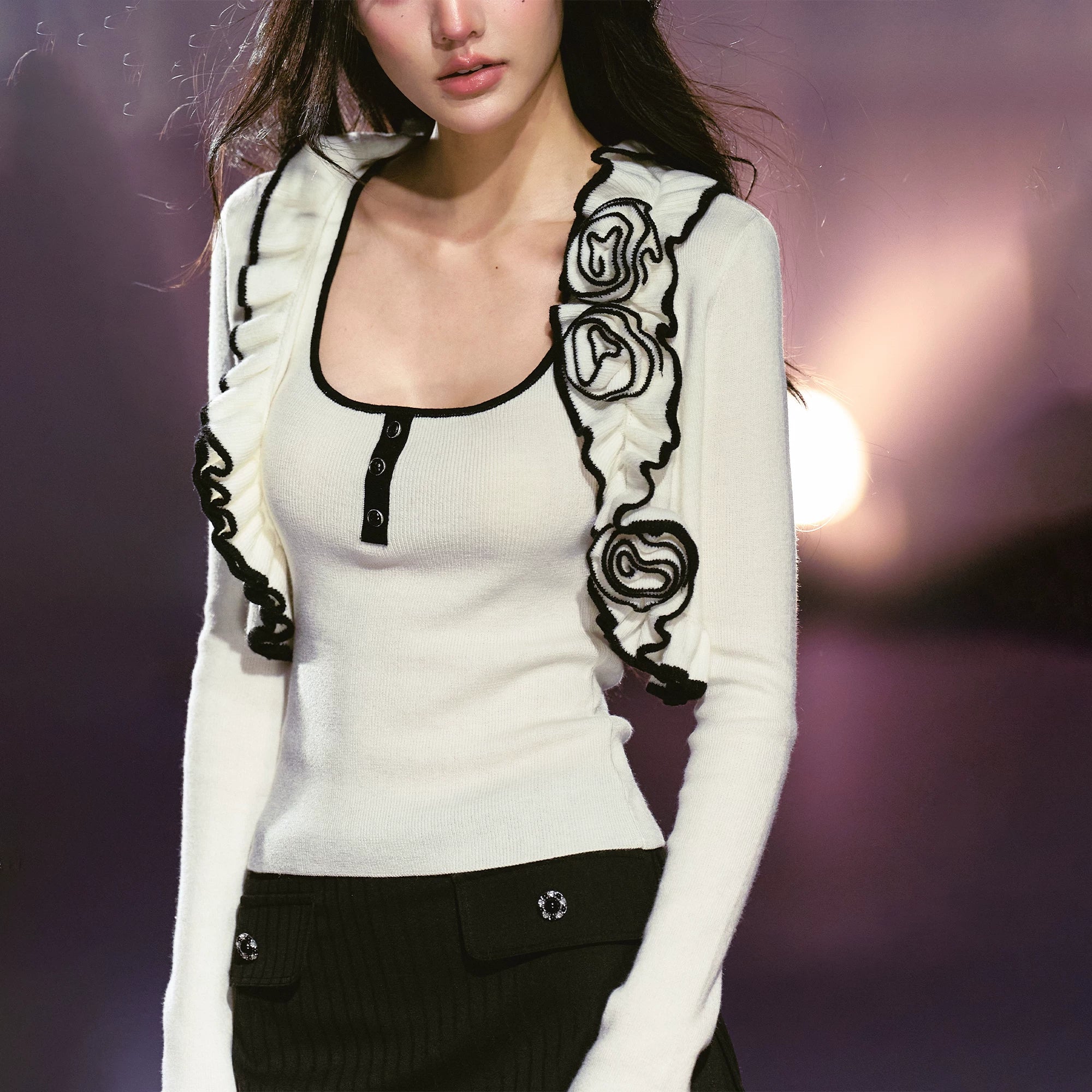 Color-block Rose Cardigan & Racerback Vest Set