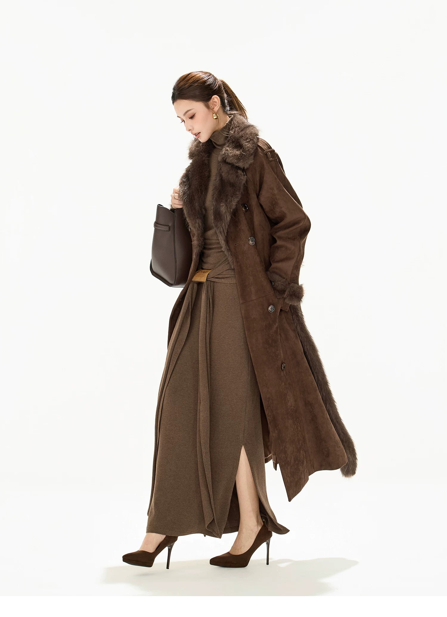 Belted Double-Breasted Long Coat