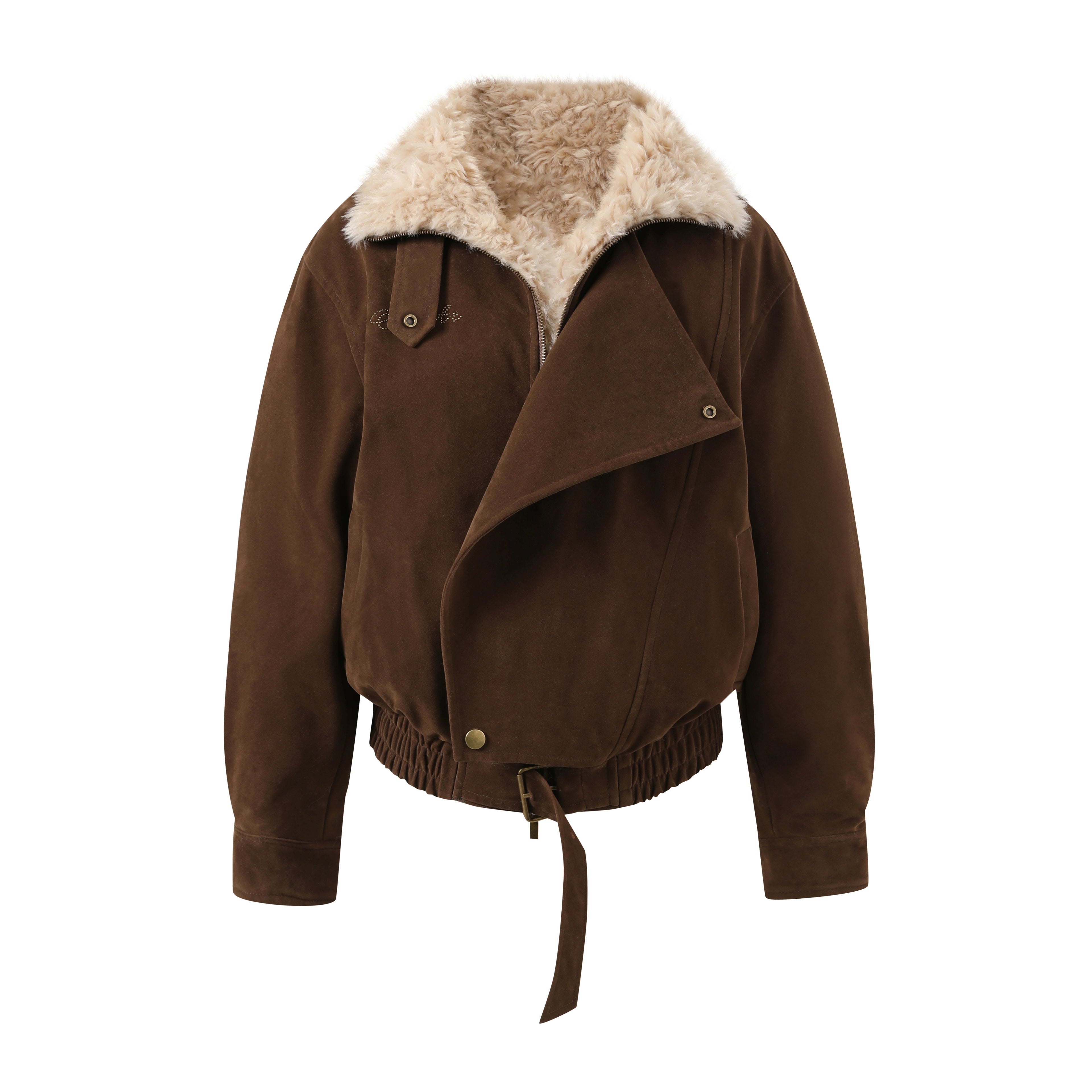 Original Suede Shearling Moto Oversized Lapel Jacket - CHINASQUAD