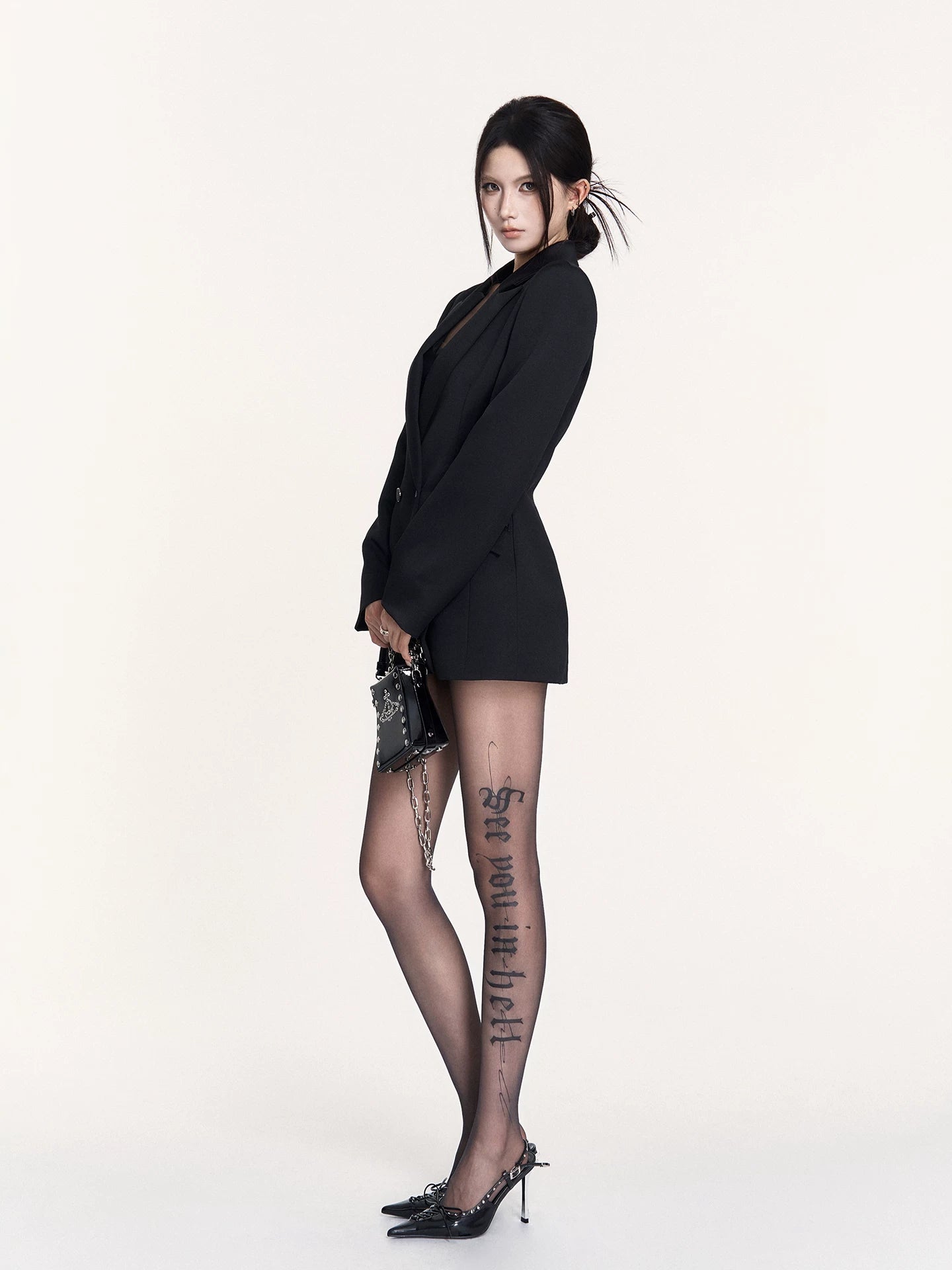 Bold Hourglass Satin Mid-Length Blazer