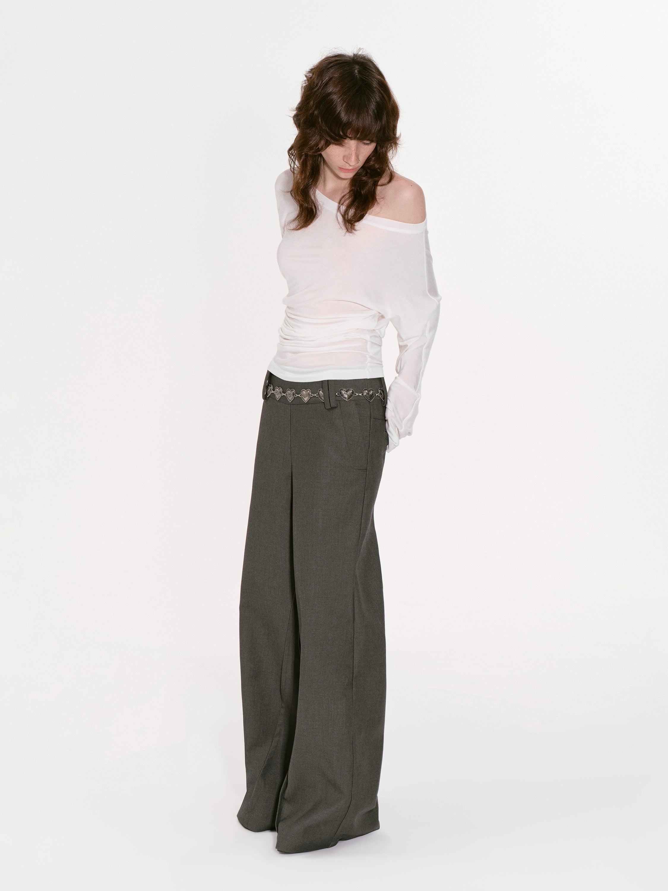Structured Low-Waist Wide-Leg Pants - CHINASQUAD