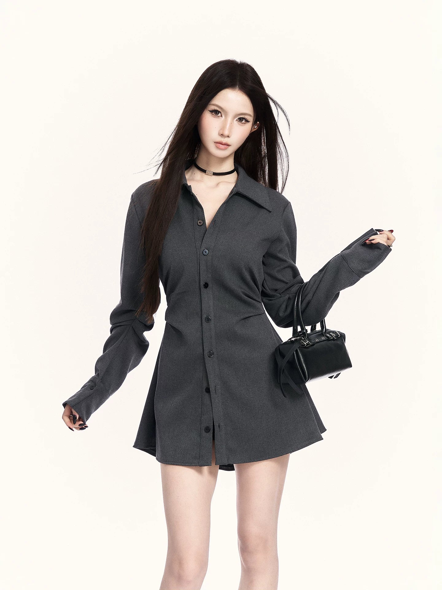 Corset-Waist Shirt Two-Piece Set