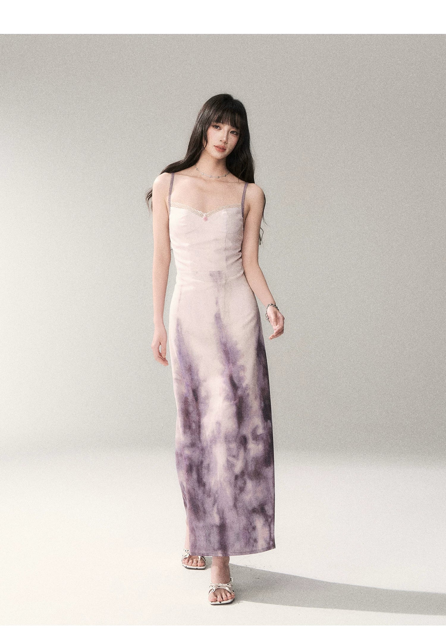 Sunset Lavender Gradient Printed Slip Maxi Dress