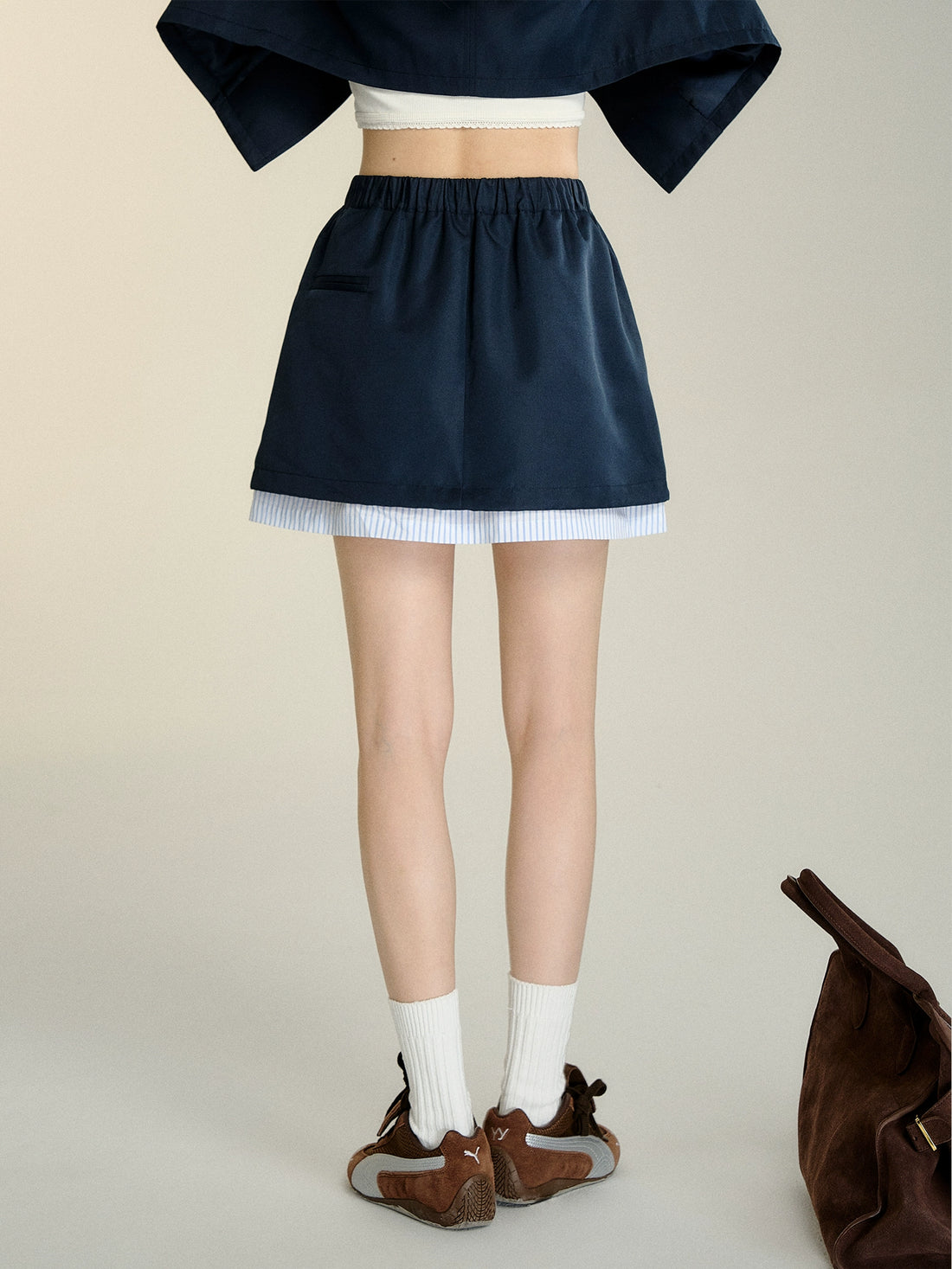 Faux Two-piece Striped Mini Skirt - CHINASQUAD