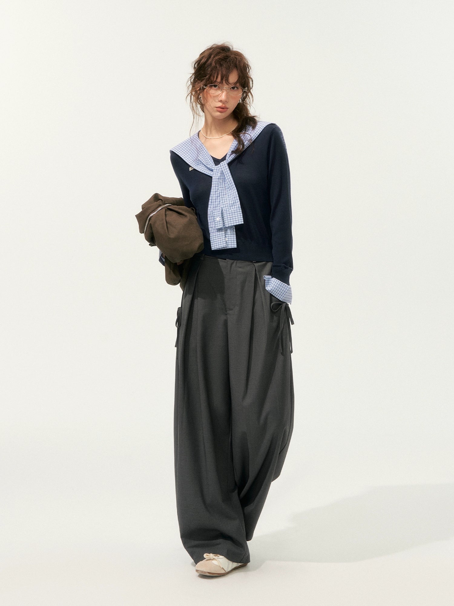 Fake Two-Piece Twist-Knot Spliced V-Neck Knit Top - CHINASQUAD