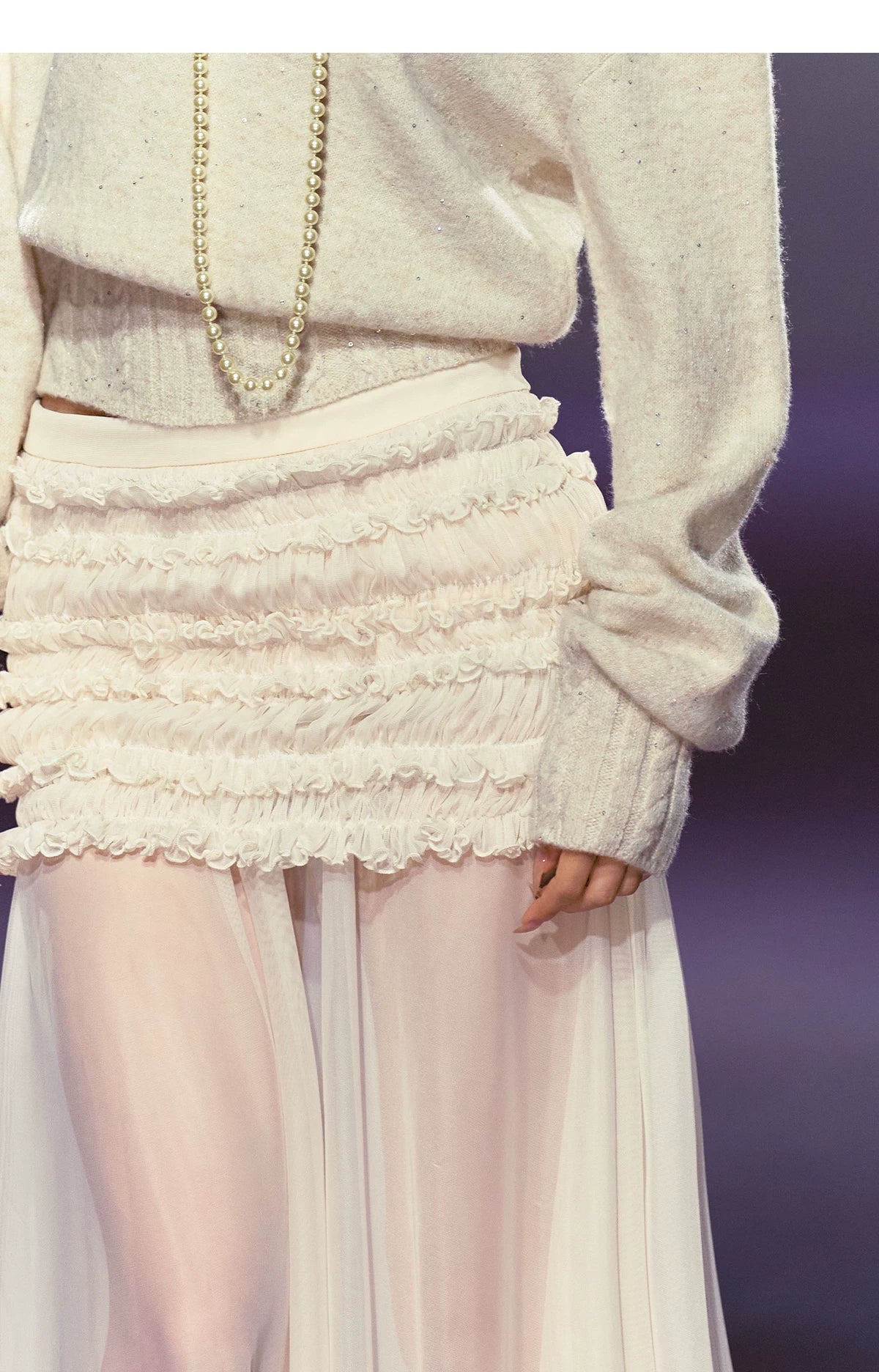 Ruched Semi-Sheer Mesh Maxi Skirt