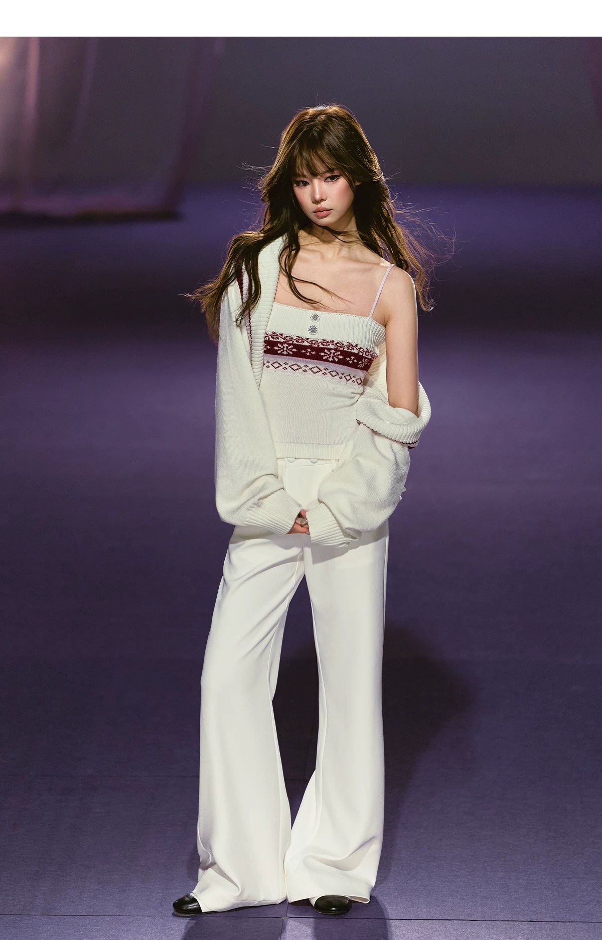 Fair Isle Snowflake Knit Vest & Contrast Cropped Cardigan Set