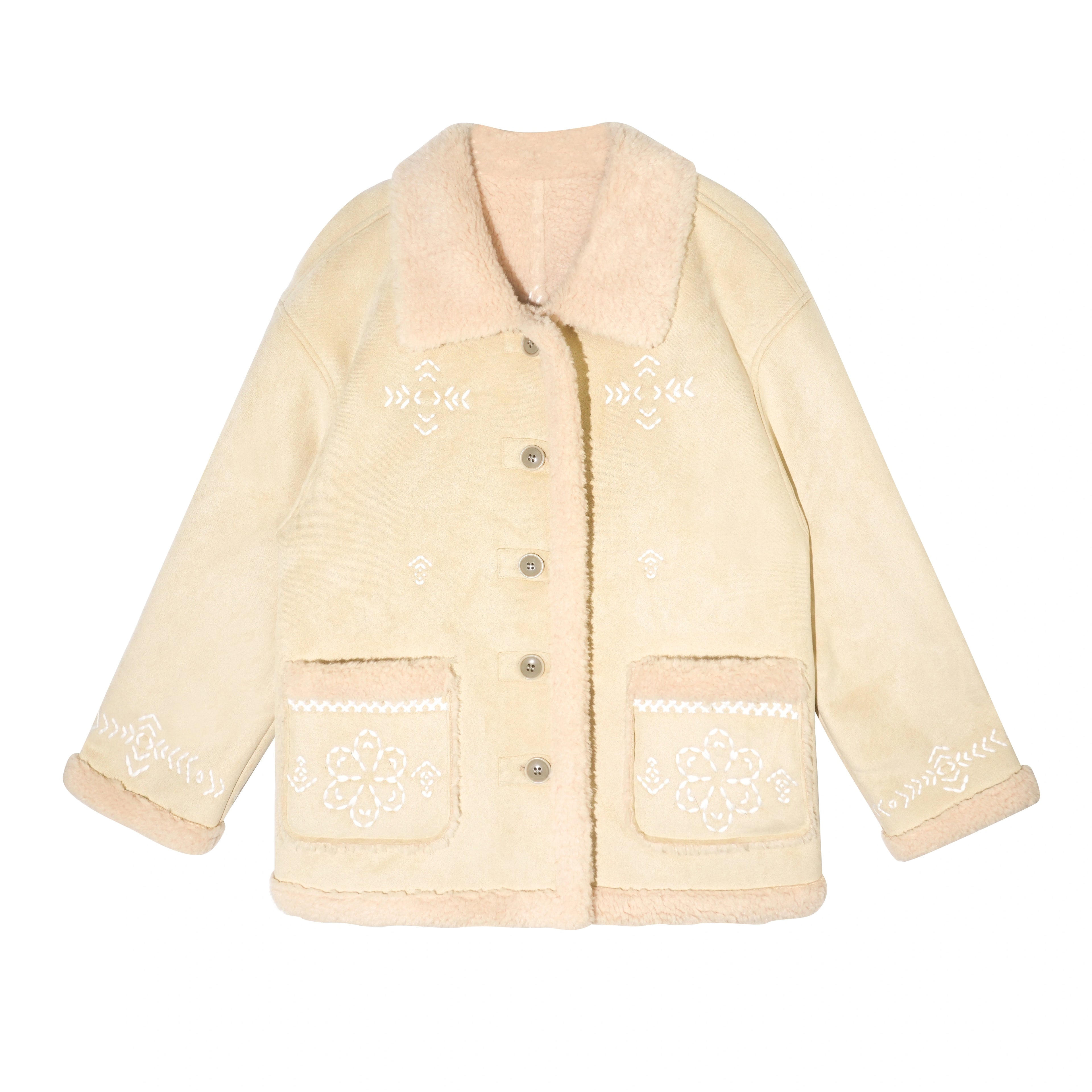 Suede Embroidered Fleece-Lined Jacket