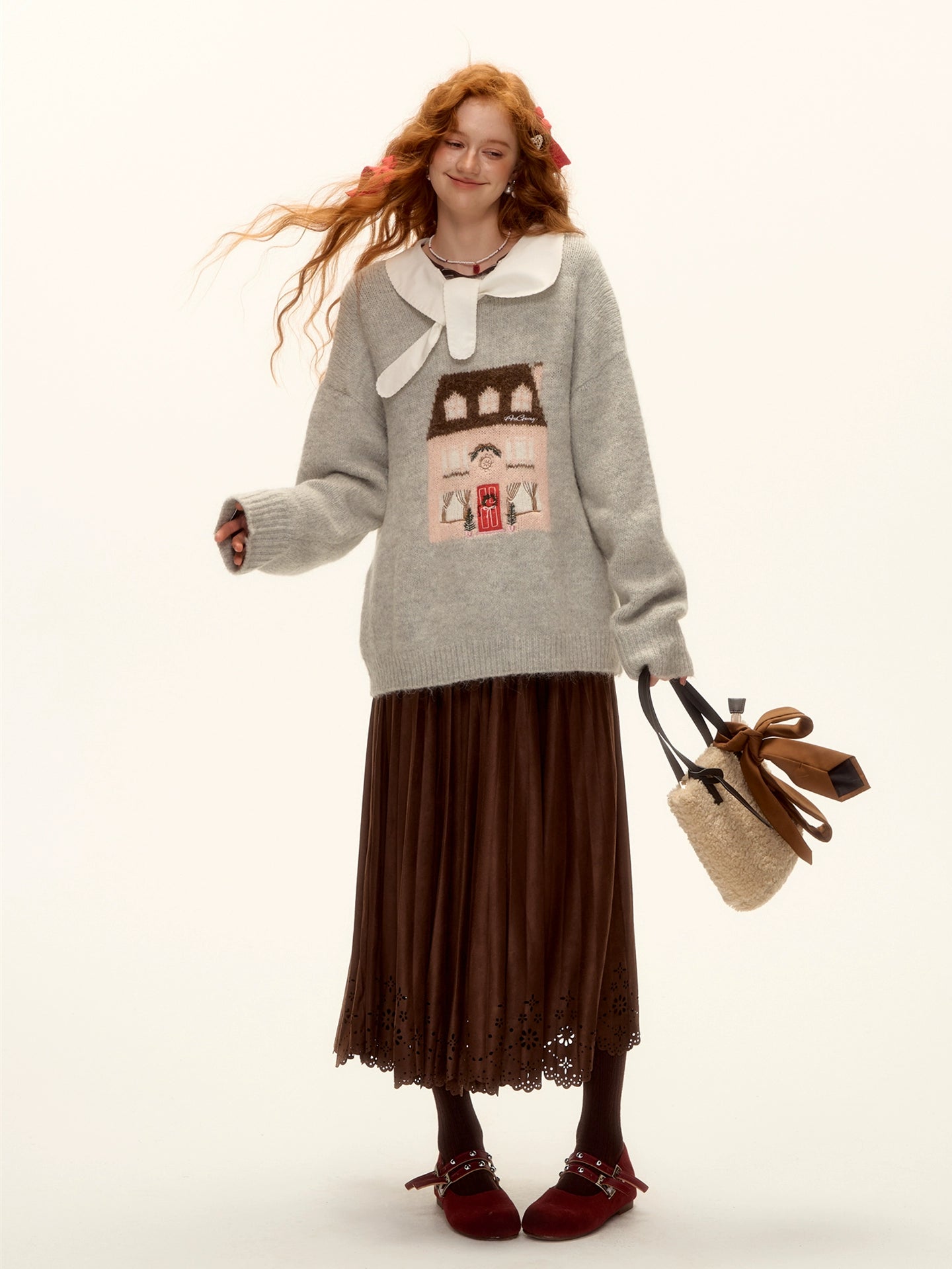 Wool Blend Embroidered Jacquard Knit Sweater