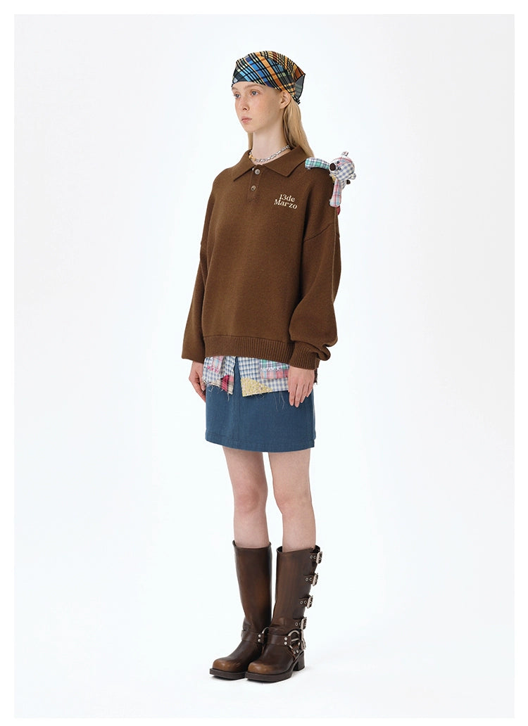 Plaid Bear Polo Sweater - CHINASQUAD