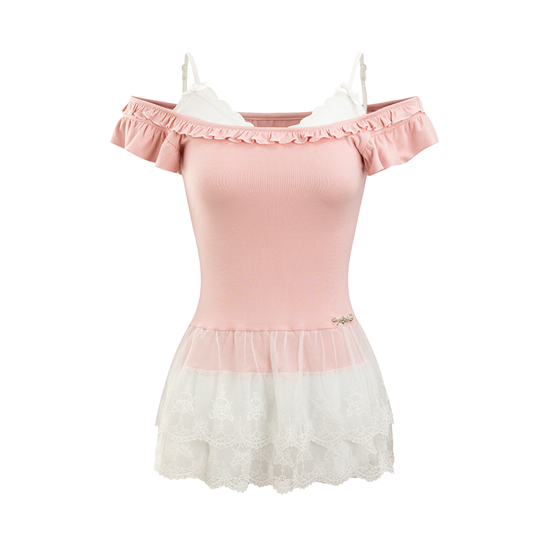 Blue & Pink Lace Trim T-shirt - CHINASQUAD