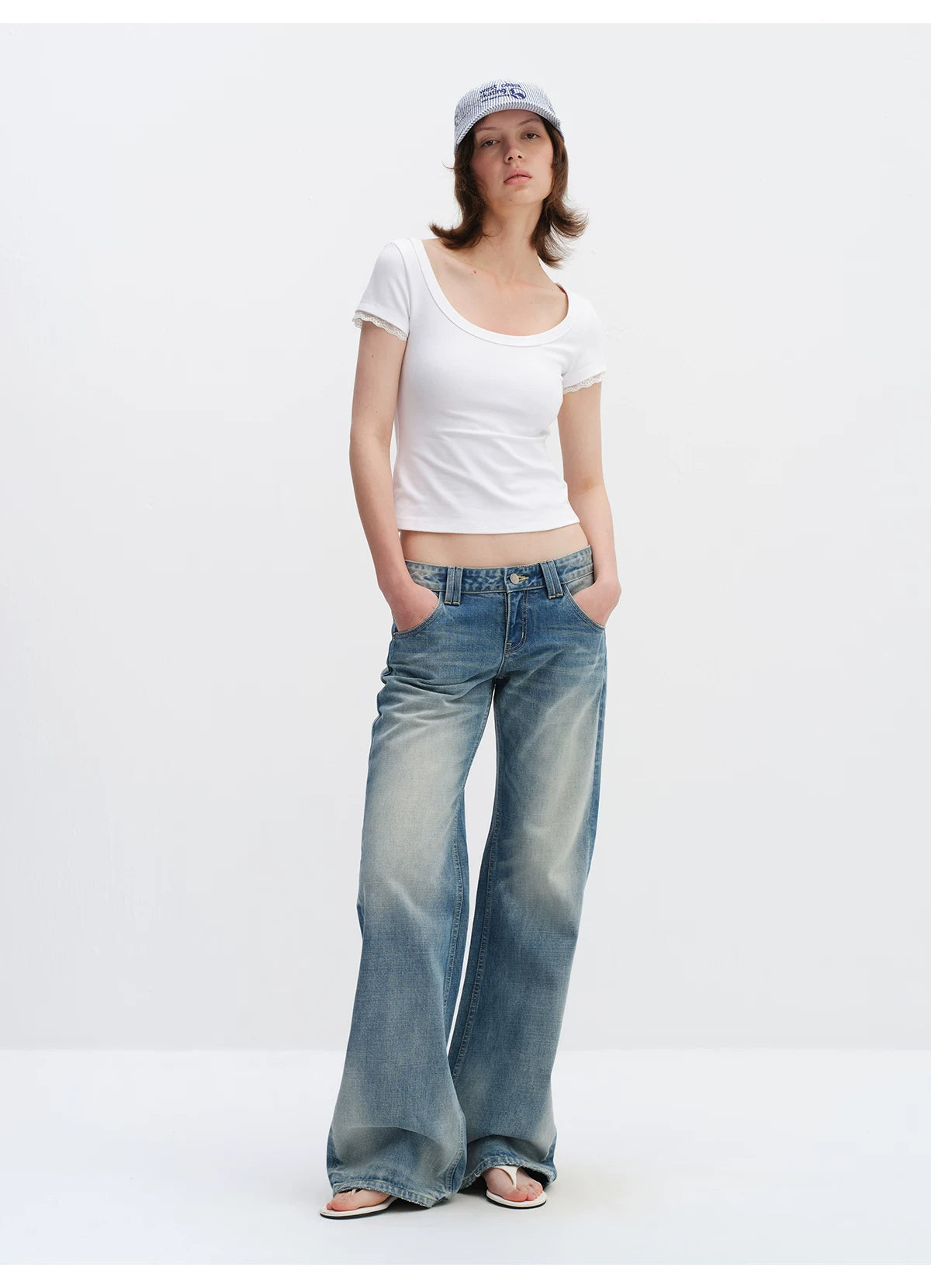 Vintage Washed Low-Rise Flared Denim Jeans