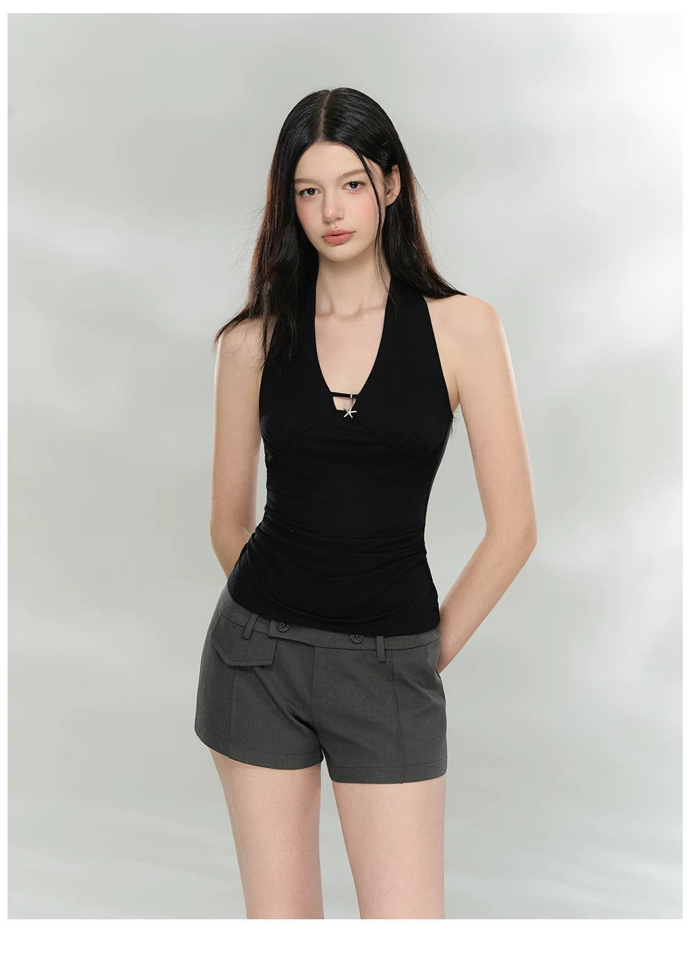 Double-Breasted Belted Tailored Shorts