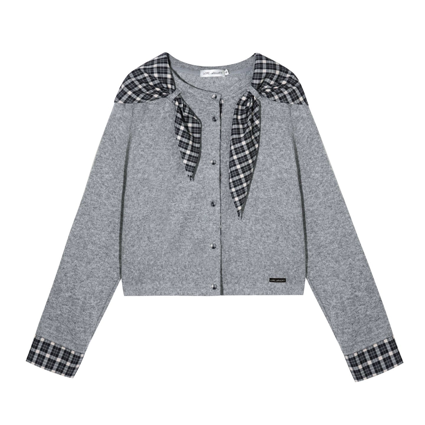 Wool-Blend Plaid Patchwork Knit Cardigan