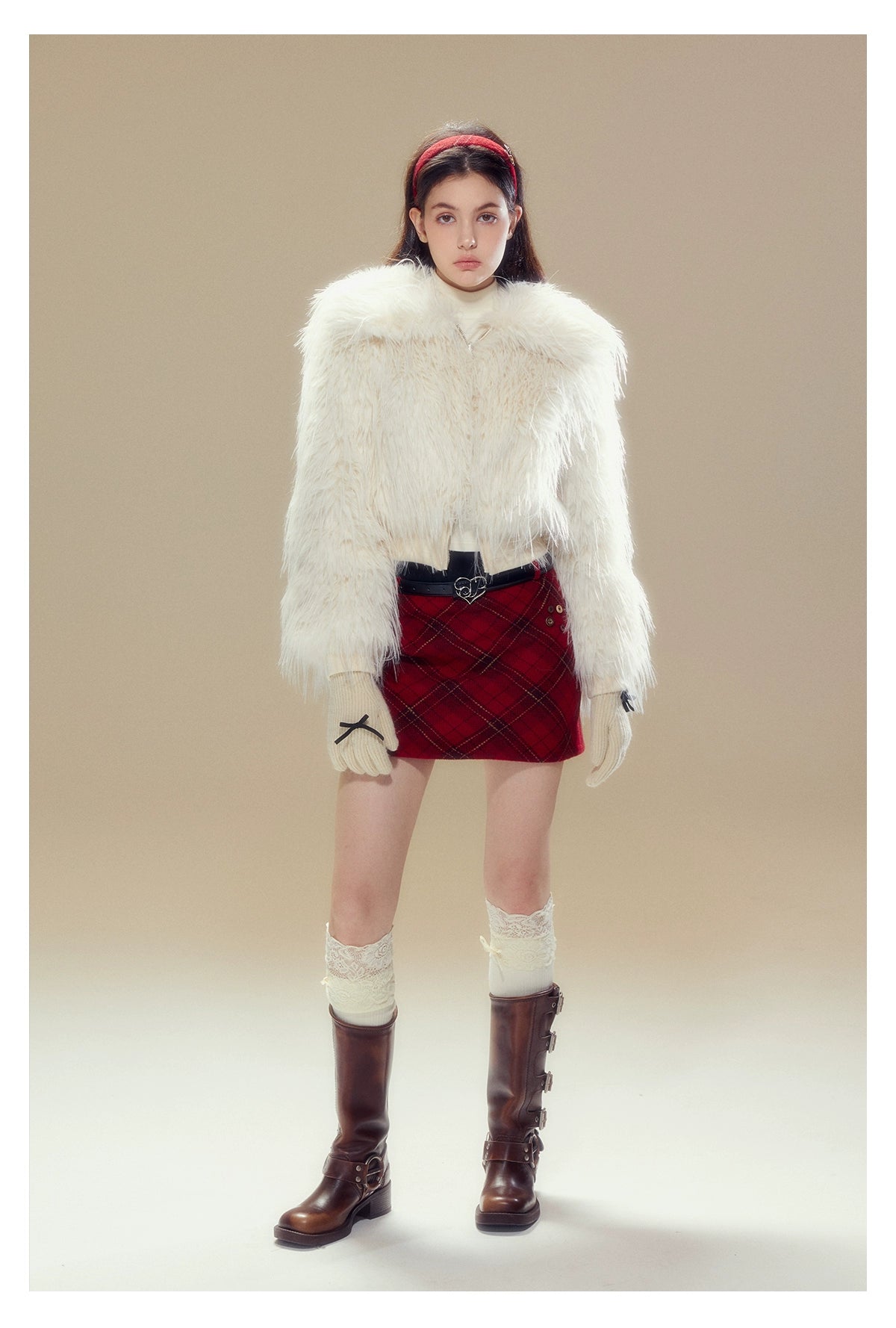 Red Vintage Plaid Woolen Skirt