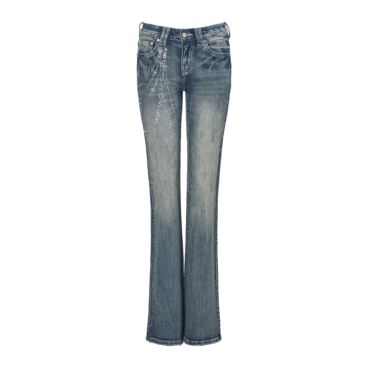 Washed Blue Bootcut Stretch Denim Jeans