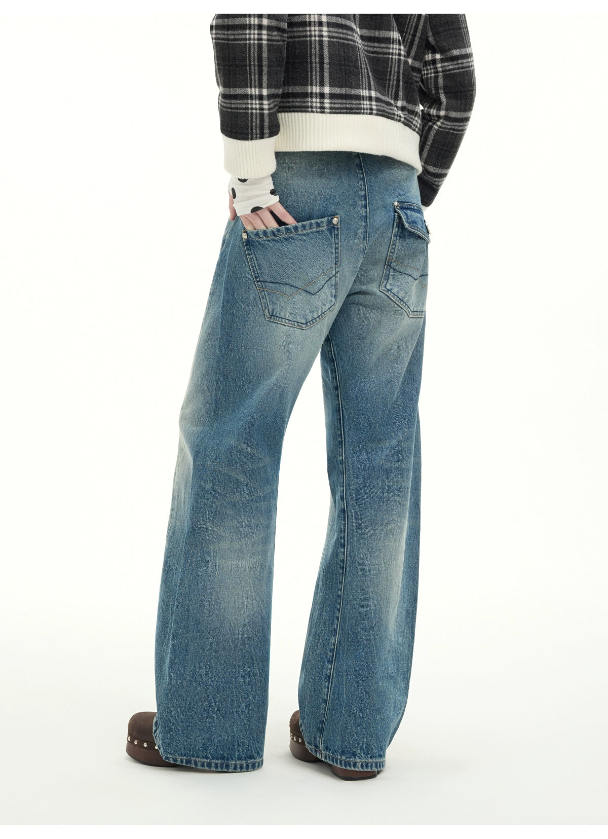 Whisker Sculpted Curved-Leg Denim Pants