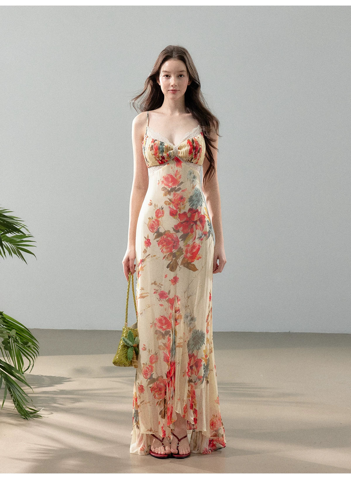 Dreamlike Summer Floral Chiffon Mermaid Slip Maxi Dress
