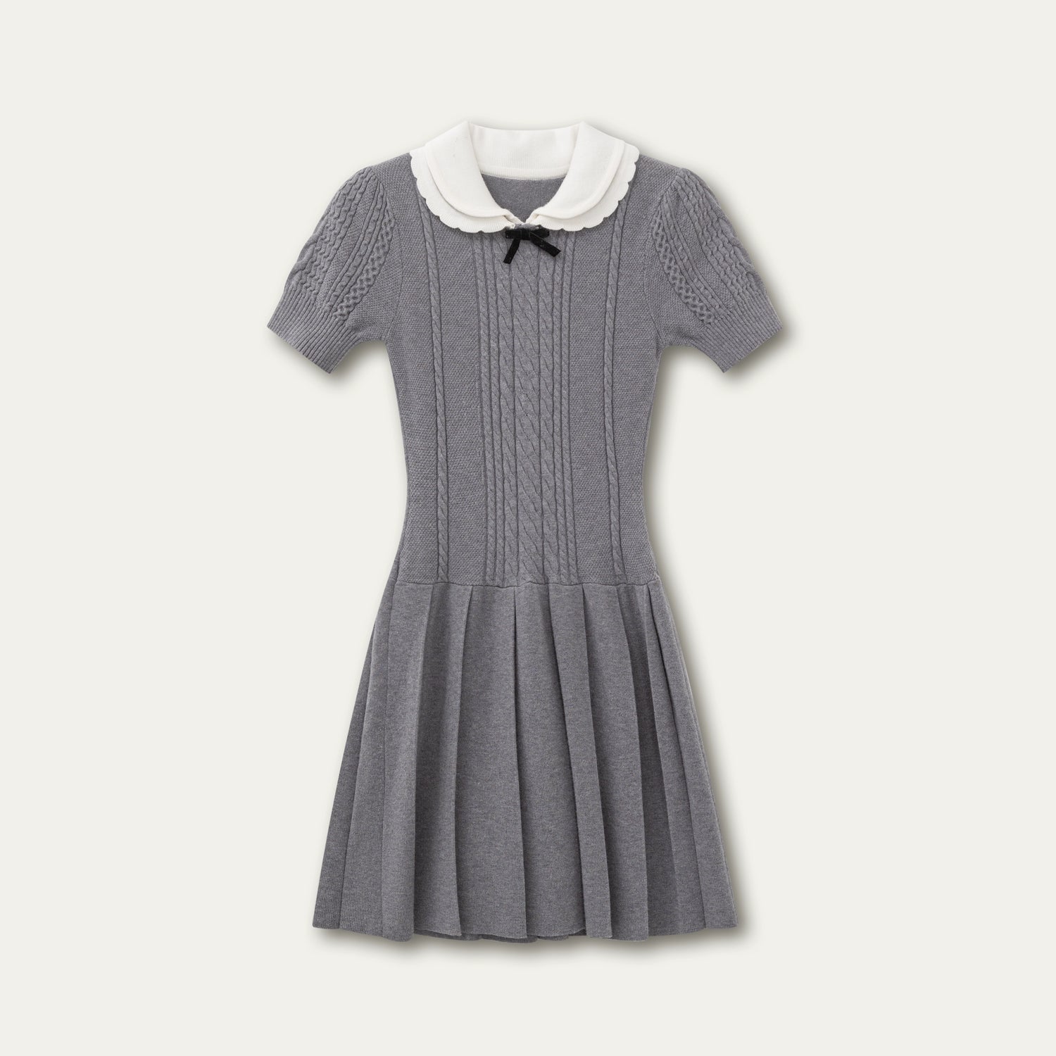 Contrast Collar Knit Pleated Dress - CHINASQUAD